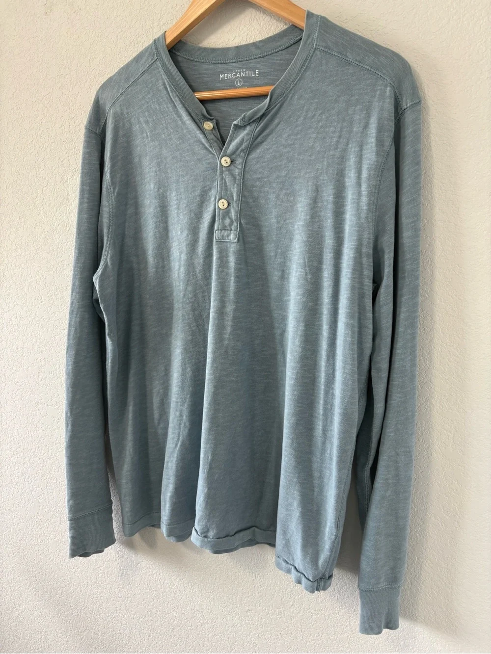 J.Crew Mercantile Blue Slub Cotton Henley Long Sleeve Shirt Size Large